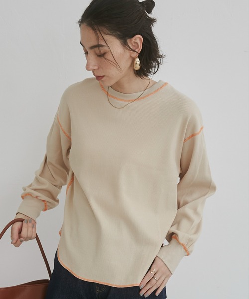 セール】配色ステッチ ワッフル ロンT（Tシャツ/カットソー）｜ANGIE