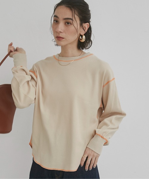 8（eight） tシャツ ロング丈長袖ワッフル生地カットソー