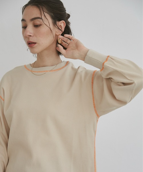 セール】配色ステッチ ワッフル ロンT（Tシャツ/カットソー