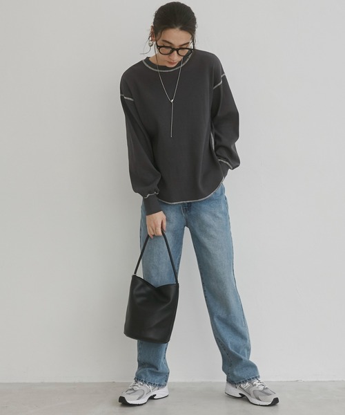 ANGIE(アンジー)の「配色ステッチ ワッフル ロンT(Tシャツ/カットソー・レディース・ライトベージュ/チャコールグレー/杢グレー/ホワイト/オートミール・FREE)」の12枚目の写真