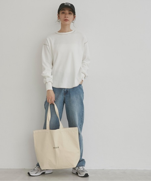 ANGIE(アンジー)の「配色ステッチ ワッフル ロンT(Tシャツ/カットソー・レディース・ライトベージュ/チャコールグレー/杢グレー/ホワイト/オートミール・FREE)」の9枚目の写真
