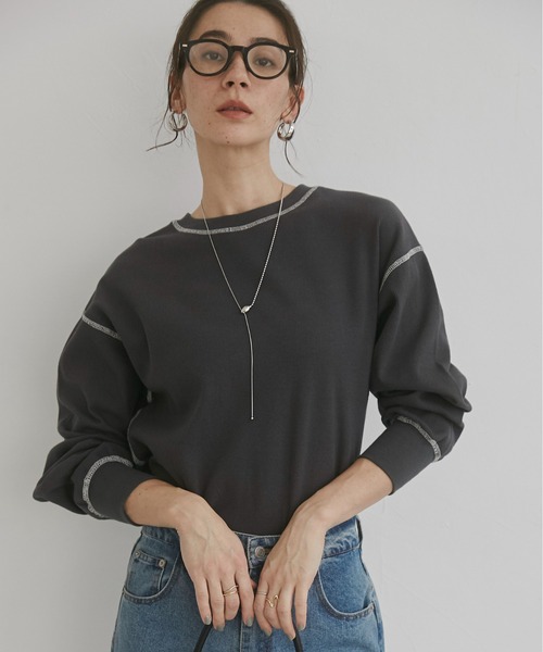 ANGIE(アンジー)の「配色ステッチ ワッフル ロンT(Tシャツ/カットソー・レディース・ライトベージュ/チャコールグレー/杢グレー/ホワイト/オートミール・FREE)」の7枚目の写真