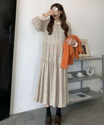 i-dare（アイディア）の「【i-dare】小花柄 襟レース ティアード ワンピース（ワンピース）」