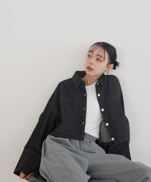 セール】グレインツイードデニムシャツジャケット（デニムジャケット