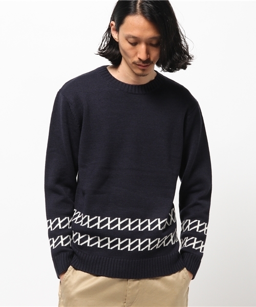 Lui's(ルイス)の「Lui's(ルイス) 裾ラインニット(ニット/セーター・メンズ・ブラック/ネイビー/ホワイト・SMALL/MEDIUM)」の3枚目の写真