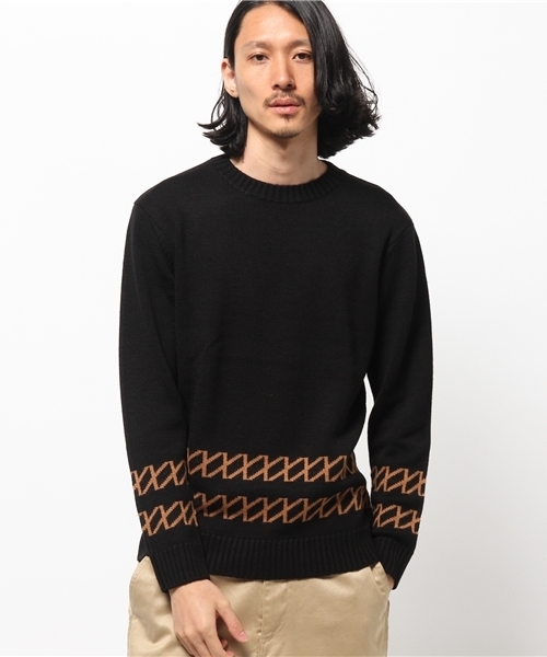 Lui's(ルイス)の「Lui's(ルイス) 裾ラインニット(ニット/セーター・メンズ・ブラック/ネイビー/ホワイト・SMALL/MEDIUM)」の1枚目の写真