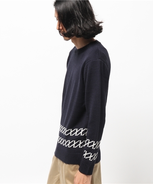 Lui's(ルイス)の「Lui's(ルイス) 裾ラインニット(ニット/セーター・メンズ・ブラック/ネイビー/ホワイト・SMALL/MEDIUM)」の4枚目の写真