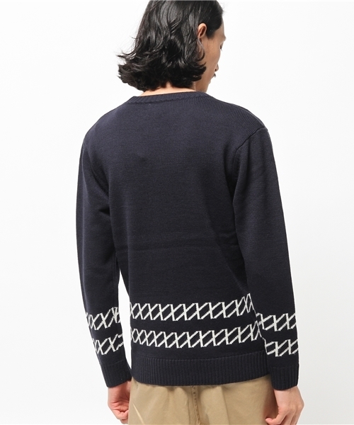 Lui's(ルイス)の「Lui's(ルイス) 裾ラインニット(ニット/セーター・メンズ・ブラック/ネイビー/ホワイト・SMALL/MEDIUM)」の5枚目の写真
