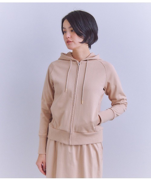 SIPULI(シプリ)の「French Terry ジップアップフードパーカ(Tシャツ/カットソー・レディース・ダークグレー/ピンク/ホワイト・2/3)」の1枚目の写真