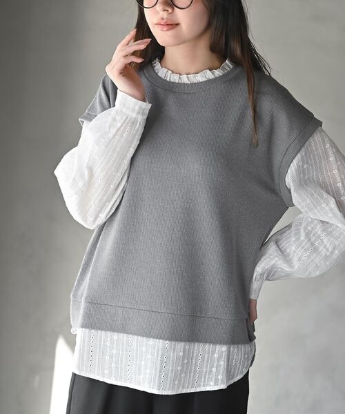 rps（アールピーエス）の「ニットソーベストレイヤード風プルオーバー（その他トップス・レディース・ブラック/ネイビー/杢グレー・フリー）」の3枚目の写真