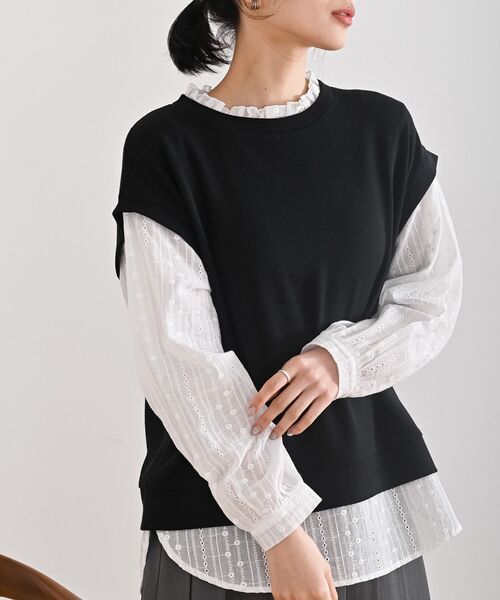 rps（アールピーエス）の「ニットソーベストレイヤード風プルオーバー（その他トップス・レディース・ブラック/ネイビー/杢グレー・フリー）」の2枚目の写真