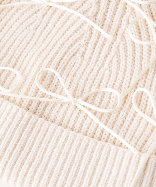 Casselini（キャセリーニ）の「Casselini(キャセリーニ)リボンデコレーションワッチ（ニットキャップ/ビーニー・レディース・オフホワイト/ブラック・FREE）」の9枚目の写真