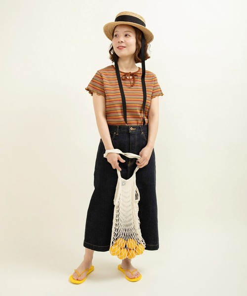 tシャツ マルチボーダーテレコ パイピングリボンプルオーバー レディース CHILD WOMAN tシャツ マルチボーダーテレコ パイピングリボン