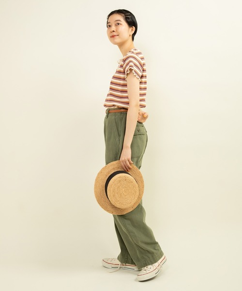 CHILD WOMAN(チャイルドウーマン)の「マルチボーダーテレコ パイピングリボンプルオーバー(Tシャツ/カットソー・レディース・ブラウン/アイボリー/グレー・FREE)」の12枚目の写真