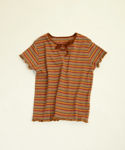 tシャツ マルチボーダーテレコ パイピングリボンプルオーバー レディース CHILD WOMAN tシャツ マルチボーダーテレコ パイピングリボン