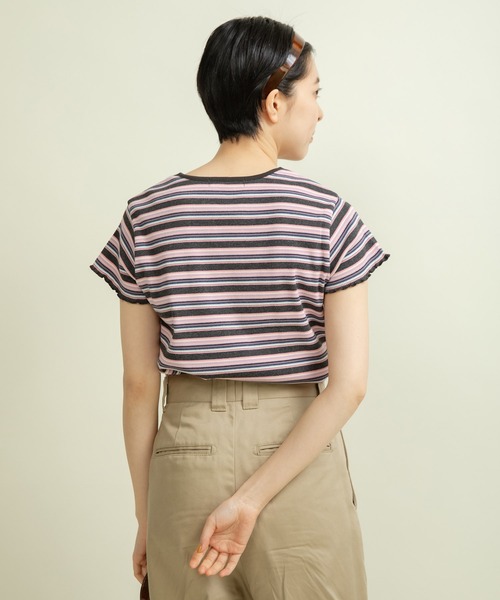 tシャツ マルチボーダーテレコ パイピングリボンプルオーバー レディース マルチボーダーテレコ パイピングリボンプルオーバー（Tシャツ