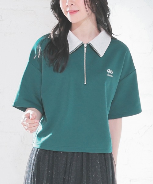 Honeys（ハニーズ）の「ハーフジップゆるトップス（Tシャツ/カットソー・レディース・オートミール/スミクロ/グリーン/レッド/杢グレー/アイボリー・L/M/S/SS）」の5枚目の写真