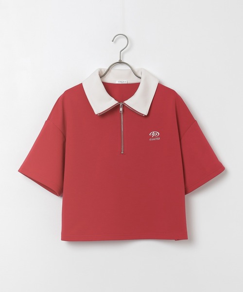 Honeys（ハニーズ）の「ハーフジップゆるトップス（Tシャツ/カットソー・レディース・オートミール/スミクロ/グリーン/レッド/杢グレー/アイボリー・L/M/S/SS）」の9枚目の写真