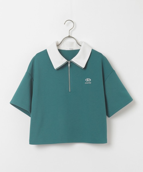 Honeys（ハニーズ）の「ハーフジップゆるトップス（Tシャツ/カットソー・レディース・オートミール/スミクロ/グリーン/レッド/杢グレー/アイボリー・L/M/S/SS）」の11枚目の写真