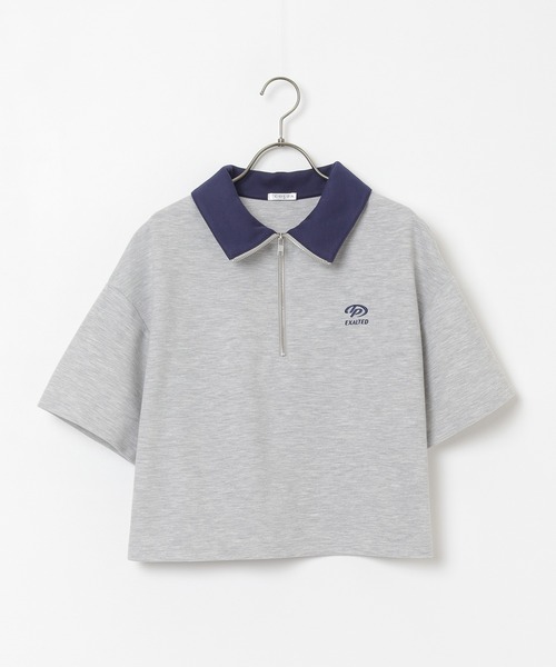 Honeys（ハニーズ）の「ハーフジップゆるトップス（Tシャツ/カットソー・レディース・オートミール/スミクロ/グリーン/レッド/杢グレー/アイボリー・L/M/S/SS）」の13枚目の写真