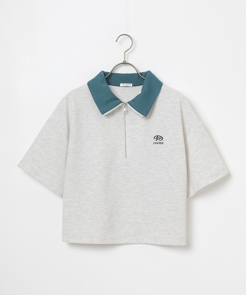Honeys（ハニーズ）の「ハーフジップゆるトップス（Tシャツ/カットソー・レディース・オートミール/スミクロ/グリーン/レッド/杢グレー/アイボリー・L/M/S/SS）」の15枚目の写真