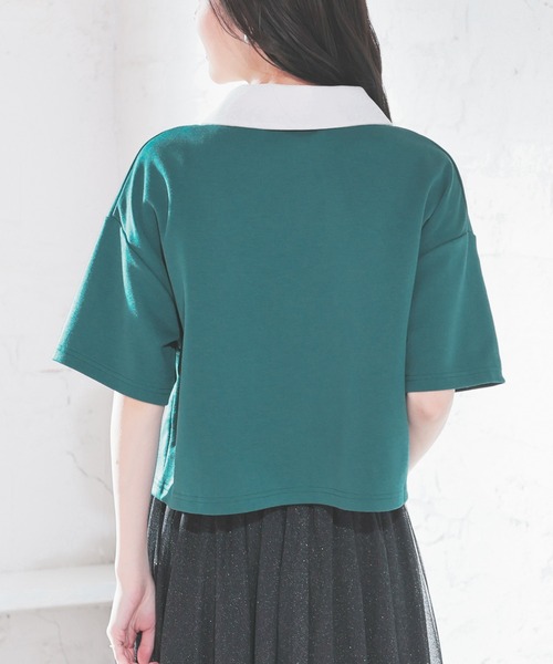 Honeys（ハニーズ）の「ハーフジップゆるトップス（Tシャツ/カットソー・レディース・オートミール/スミクロ/グリーン/レッド/杢グレー/アイボリー・L/M/S/SS）」の18枚目の写真