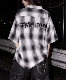 【at】〔THRASHER/スラッシャー〕CHECK DAMAGE S/S SHIRT オンブレチェック ロゴ刺繍 ダメージシャツ