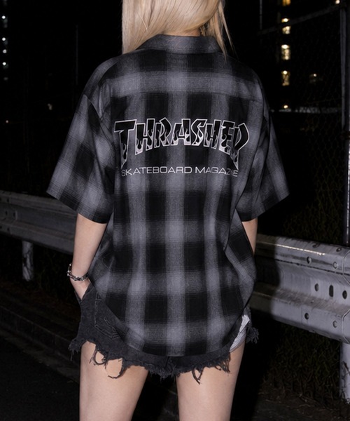 THRASHER（スラッシャー）の「【at】〔THRASHER/スラッシャー〕CHECK DAMAGE S/S SHIRT オンブレチェック ロゴ刺繍 ダメージシャツ（シャツ/ブラウス・メンズ・ブラウン/ブラック/ホワイト/ホワイト系その他/ブルー系その他/ブラック系その他・LARGE/MEDIUM）」の4枚目の写真