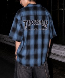 【at】〔THRASHER/スラッシャー〕CHECK DAMAGE S/S SHIRT オンブレチェック ロゴ刺繍 ダメージシャツ