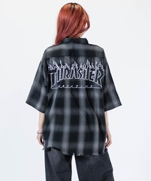 THRASHER | 【at】〔THRASHER/スラッシャー〕CHECK DAMAGE S/S SHIRT オンブレチェック ロゴ刺繍 ダメージシャツ(シャツ/ブラウス)