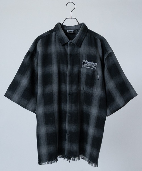 THRASHER(スラッシャー)の「【at】〔THRASHER/スラッシャー〕CHECK DAMAGE S/S SHIRT オンブレチェック ロゴ刺繍 ダメージシャツ(シャツ/ブラウス・メンズ・ブラウン/ブラック/ホワイト・LARGE/MEDIUM)」の5枚目の写真
