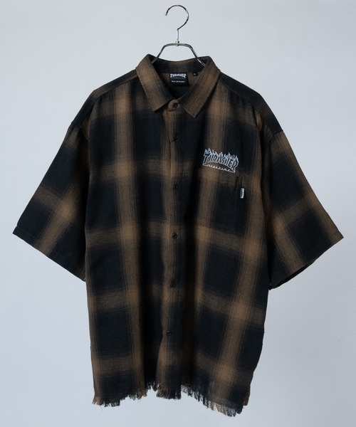 THRASHER(スラッシャー)の「【at】〔THRASHER/スラッシャー〕CHECK DAMAGE S/S SHIRT オンブレチェック ロゴ刺繍 ダメージシャツ(シャツ/ブラウス・メンズ・ブラウン/ブラック/ホワイト・LARGE/MEDIUM)」の6枚目の写真