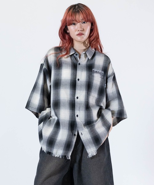 THRASHER(スラッシャー)の「【at】〔THRASHER/スラッシャー〕CHECK DAMAGE S/S SHIRT オンブレチェック ロゴ刺繍 ダメージシャツ(シャツ/ブラウス・メンズ・ブラウン/ブラック/ホワイト・LARGE/MEDIUM)」の12枚目の写真