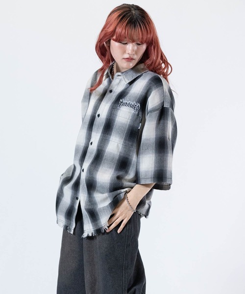 THRASHER(スラッシャー)の「【at】〔THRASHER/スラッシャー〕CHECK DAMAGE S/S SHIRT オンブレチェック ロゴ刺繍 ダメージシャツ(シャツ/ブラウス・メンズ・ブラウン/ブラック/ホワイト・LARGE/MEDIUM)」の13枚目の写真