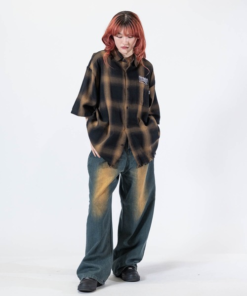 THRASHER(スラッシャー)の「【at】〔THRASHER/スラッシャー〕CHECK DAMAGE S/S SHIRT オンブレチェック ロゴ刺繍 ダメージシャツ(シャツ/ブラウス・メンズ・ブラウン/ブラック/ホワイト・LARGE/MEDIUM)」の8枚目の写真