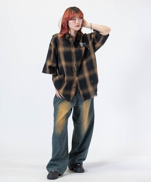 THRASHER(スラッシャー)の「【at】〔THRASHER/スラッシャー〕CHECK DAMAGE S/S SHIRT オンブレチェック ロゴ刺繍 ダメージシャツ(シャツ/ブラウス・メンズ・ブラウン/ブラック/ホワイト・LARGE/MEDIUM)」の9枚目の写真