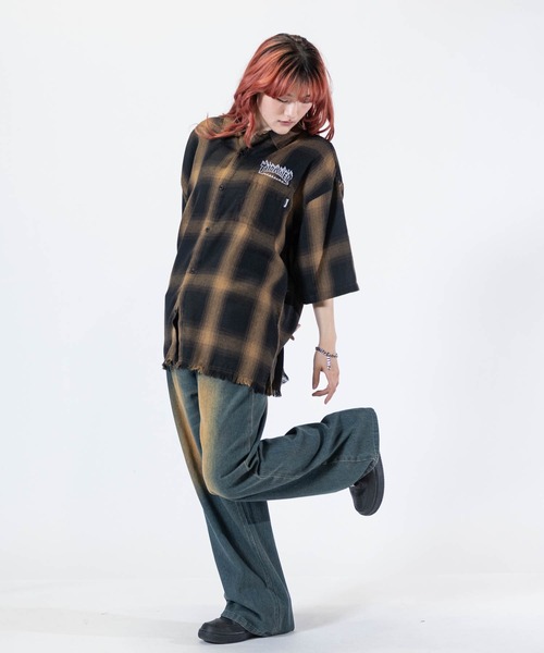 THRASHER(スラッシャー)の「【at】〔THRASHER/スラッシャー〕CHECK DAMAGE S/S SHIRT オンブレチェック ロゴ刺繍 ダメージシャツ(シャツ/ブラウス・メンズ・ブラウン/ブラック/ホワイト・LARGE/MEDIUM)」の10枚目の写真