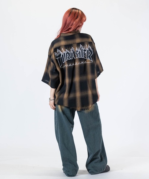 THRASHER(スラッシャー)の「【at】〔THRASHER/スラッシャー〕CHECK DAMAGE S/S SHIRT オンブレチェック ロゴ刺繍 ダメージシャツ(シャツ/ブラウス・メンズ・ブラウン/ブラック/ホワイト・LARGE/MEDIUM)」の11枚目の写真