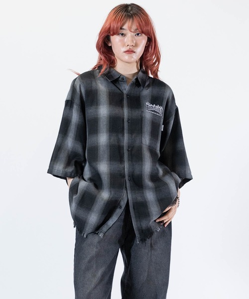 THRASHER(スラッシャー)の「【at】〔THRASHER/スラッシャー〕CHECK DAMAGE S/S SHIRT オンブレチェック ロゴ刺繍 ダメージシャツ(シャツ/ブラウス・メンズ・ブラウン/ブラック/ホワイト・LARGE/MEDIUM)」の19枚目の写真