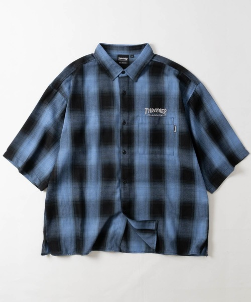 THRASHER（スラッシャー）の「【at】〔THRASHER/スラッシャー〕CHECK DAMAGE S/S SHIRT オンブレチェック ロゴ刺繍 ダメージシャツ（シャツ/ブラウス・メンズ・ブラウン/ブラック/ホワイト/ホワイト系その他/ブルー系その他/ブラック系その他・LARGE/MEDIUM）」の14枚目の写真