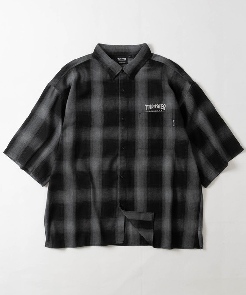 THRASHER（スラッシャー）の「【at】〔THRASHER/スラッシャー〕CHECK DAMAGE S/S SHIRT オンブレチェック ロゴ刺繍 ダメージシャツ（シャツ/ブラウス・メンズ・ブラウン/ブラック/ホワイト/ホワイト系その他/ブルー系その他/ブラック系その他・LARGE/MEDIUM）」の12枚目の写真