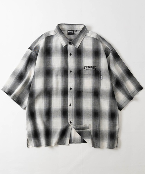 THRASHER（スラッシャー）の「【at】〔THRASHER/スラッシャー〕CHECK DAMAGE S/S SHIRT オンブレチェック ロゴ刺繍 ダメージシャツ（シャツ/ブラウス・メンズ・ブラウン/ブラック/ホワイト/ホワイト系その他/ブルー系その他/ブラック系その他・LARGE/MEDIUM）」の10枚目の写真