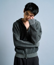 Camphor wood ダブルジップニットフーディー　M チャコール Camphor wood（カンファーウッド）の「double zip mix yarn knit