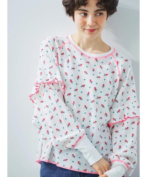 Samansa Mos2（サマンサ モスモス）の「ワッフル花柄配色メローカットソー（Tシャツ/カットソー・レディース・パープル/グリーン/ピンク・F）」の4枚目の写真