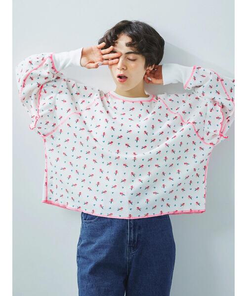 Samansa Mos2（サマンサ モスモス）の「ワッフル花柄配色メローカットソー（Tシャツ/カットソー・レディース・パープル/グリーン/ピンク・F）」の6枚目の写真