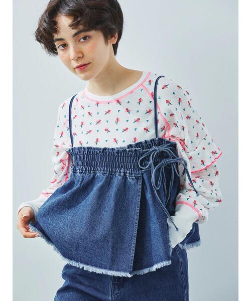 Samansa Mos2 ワッフル花柄配色メローカットソー Samansa Mos2（サマンサ モスモス）の「ワッフル花柄配色メロー