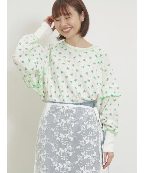 Samansa Mos2 ワッフル花柄配色メローカットソー Samansa Mos2（サマンサ モスモス）の「ワッフル花柄配色メロー