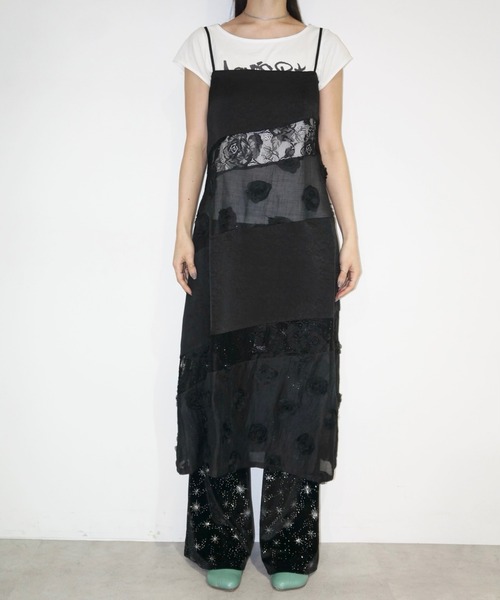 musubore(ムスボレ)の「patchwork lace camisole OP / パッチワークキャミワンピース(ワンピース・レディース・ブラック/ベージュ・FREE)」の3枚目の写真