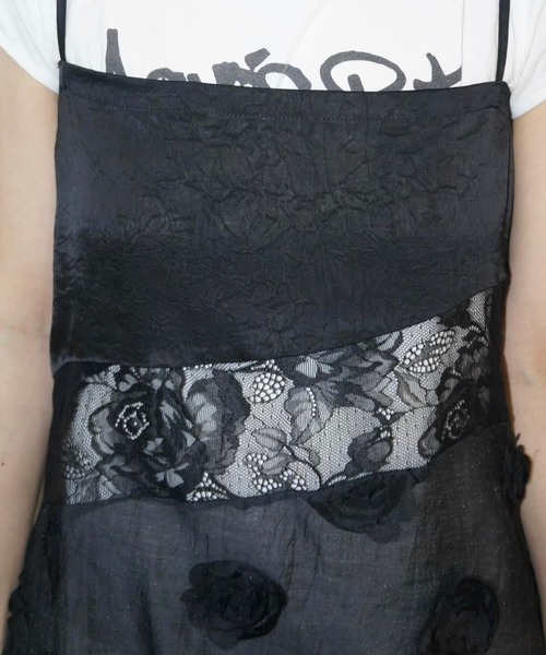 musubore(ムスボレ)の「patchwork lace camisole OP / パッチワークキャミワンピース(ワンピース・レディース・ブラック/ベージュ・FREE)」の5枚目の写真