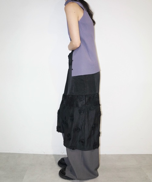 musubore(ムスボレ)の「patchwork lace camisole OP / パッチワークキャミワンピース(ワンピース・レディース・ブラック/ベージュ・FREE)」の7枚目の写真